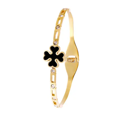 1pc black four leaf clover breclet hand cuff with white stones