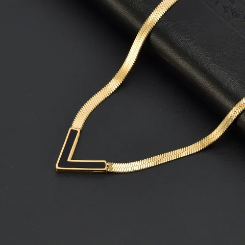 Hip-hop stainless steel flat snake chain,gold plated charm V shape snake chain