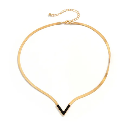 Hip-hop stainless steel flat snake chain,gold plated charm V shape snake chain