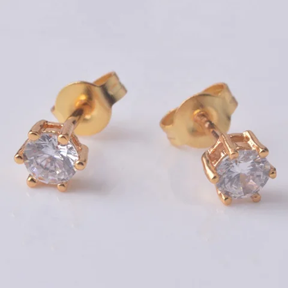 Gold Solitaire ,round white stone stud