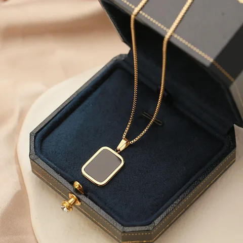 Acrylic rectangle chain pendant necklace 18k gold plated jewellery