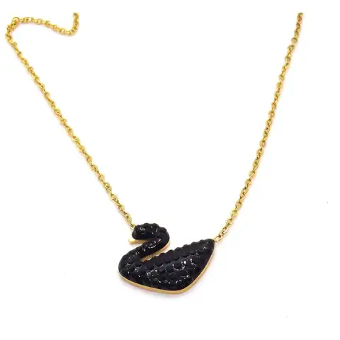 China Gold metal black swan chain necklace