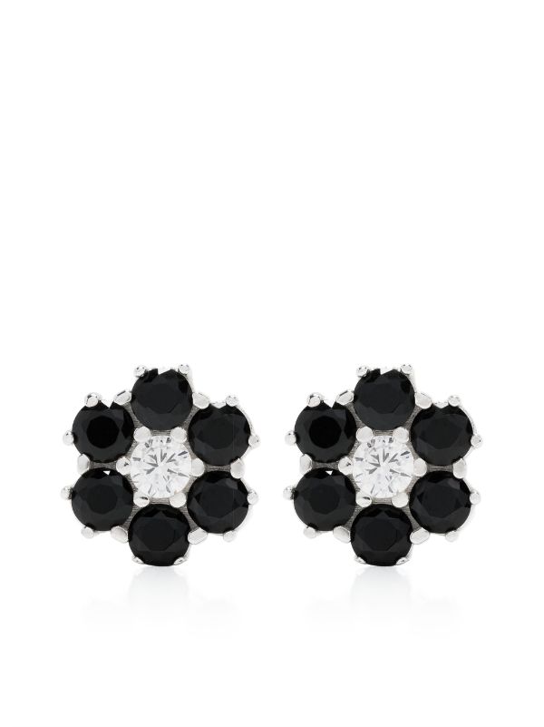 Silver black and white studd earrings