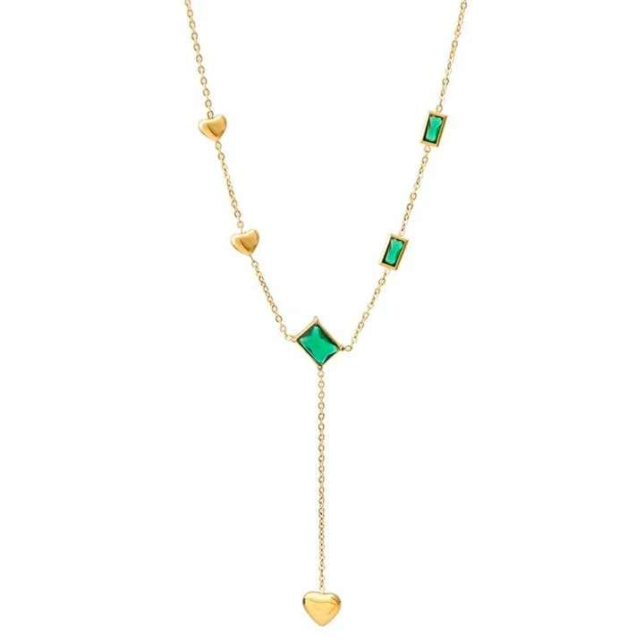 Green diamond style crystal necklace chain 18k gold plated