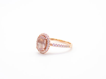 Oval pink rose zarconia ring 18k gold plated