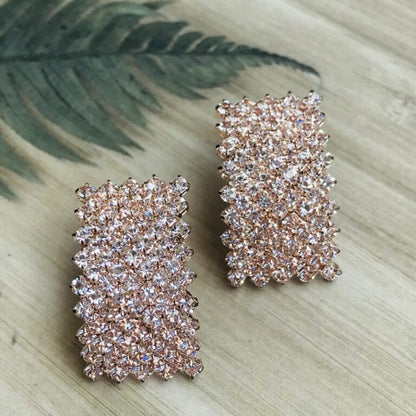 Gold rectangular zarcon studds earrings