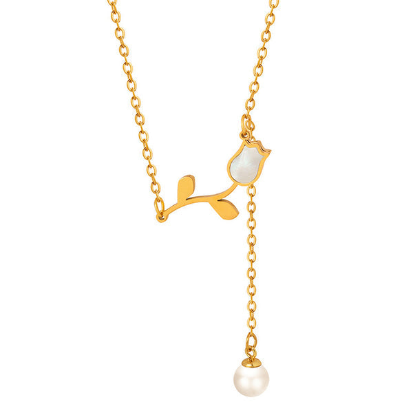 Rose with a pearl drop pendant necklace